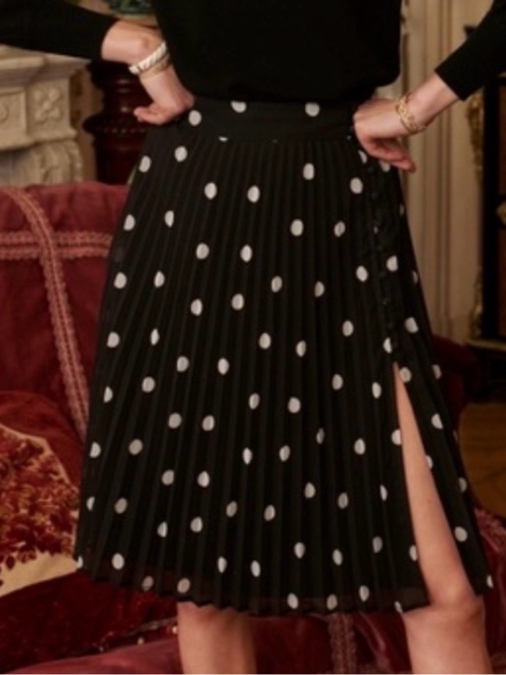 Sézane Dova Polka Dot Pleated Skirt